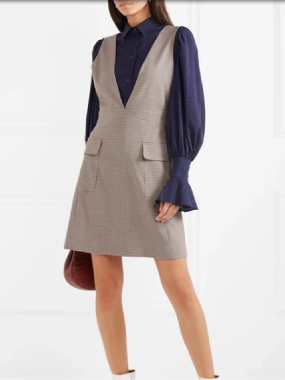See by Chloe V-Neck Sleeveless Mini Dress in Taupe Houndstooth size 38 m/L